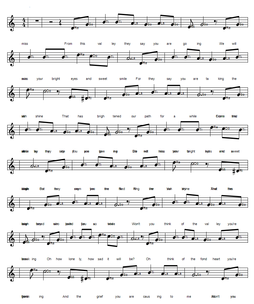 Red river valley easy sheet music Solfege notes