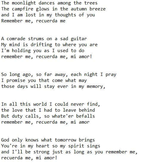 Remember Me - Recuerdame lyrics