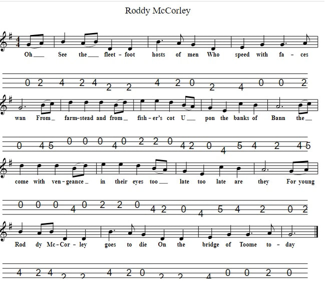 Roddy McCorley tenor guitar / mandola tab