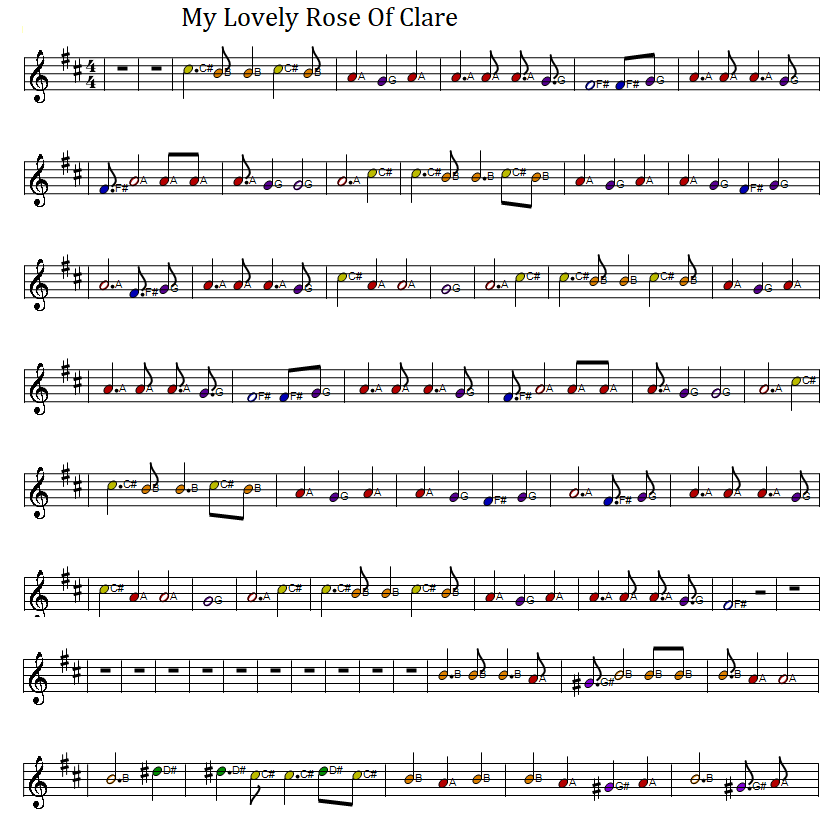 My lovely rose of Clare full sheet music score part one in the key of D Major