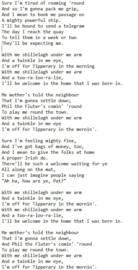 Ruby Murray lyrics ''Off To Tipperary In The Morning''