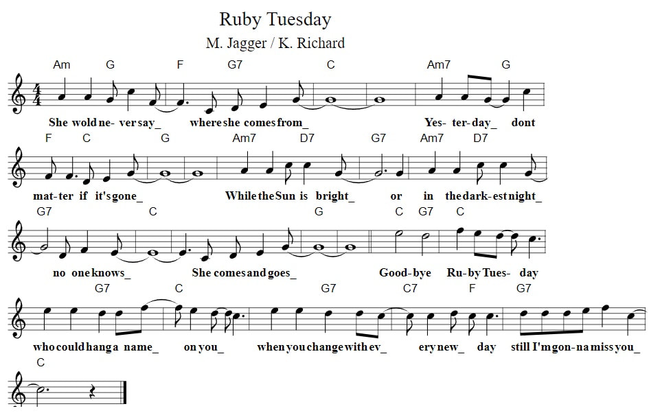 Ruby Tuesday chords and sheet music