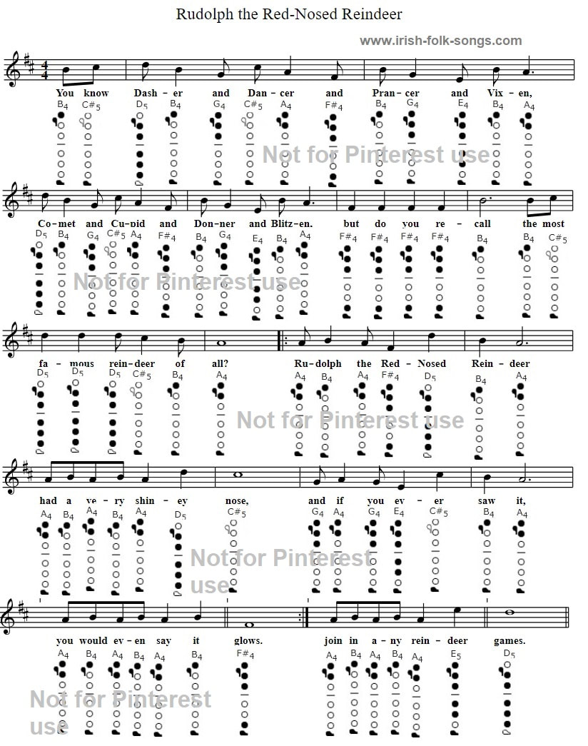 Rudolph the red nosed reindeer flute sheet music notes