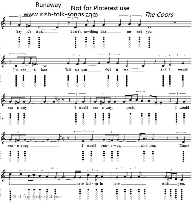 Runaway The Corrs Tin Whistle And Piano Sheet Music Notes