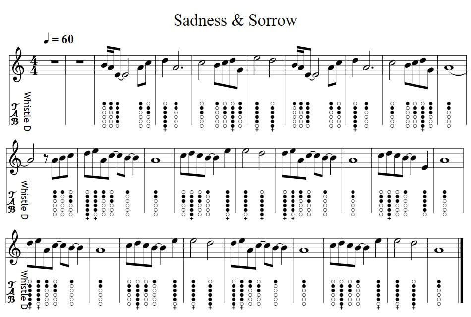 Sadness And Sorrow Easy Sheet Music And Tin Whistle Notes in the key of C Major