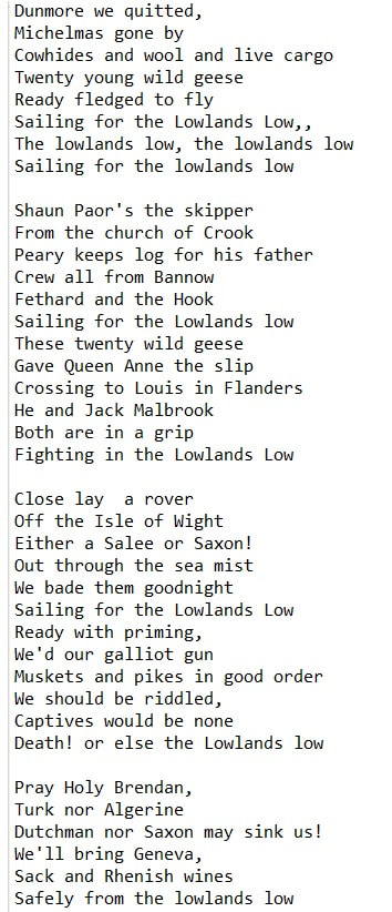Sailing in the lowlands low song lyrics