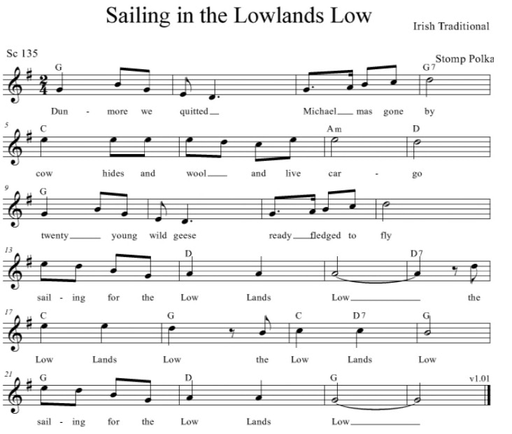 Sailing in the lowlands sheet music