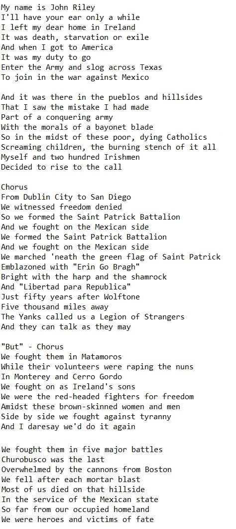 St. Patrick's Battalion song lyrics