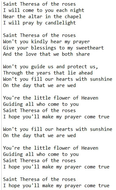 Saint Theresa of the roses song lyrics