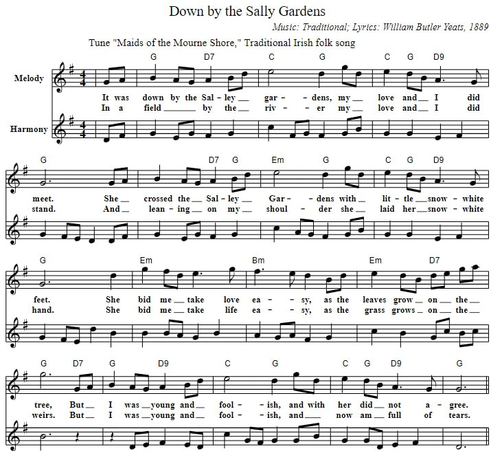 Down by the sally gardens free piano sheet music
