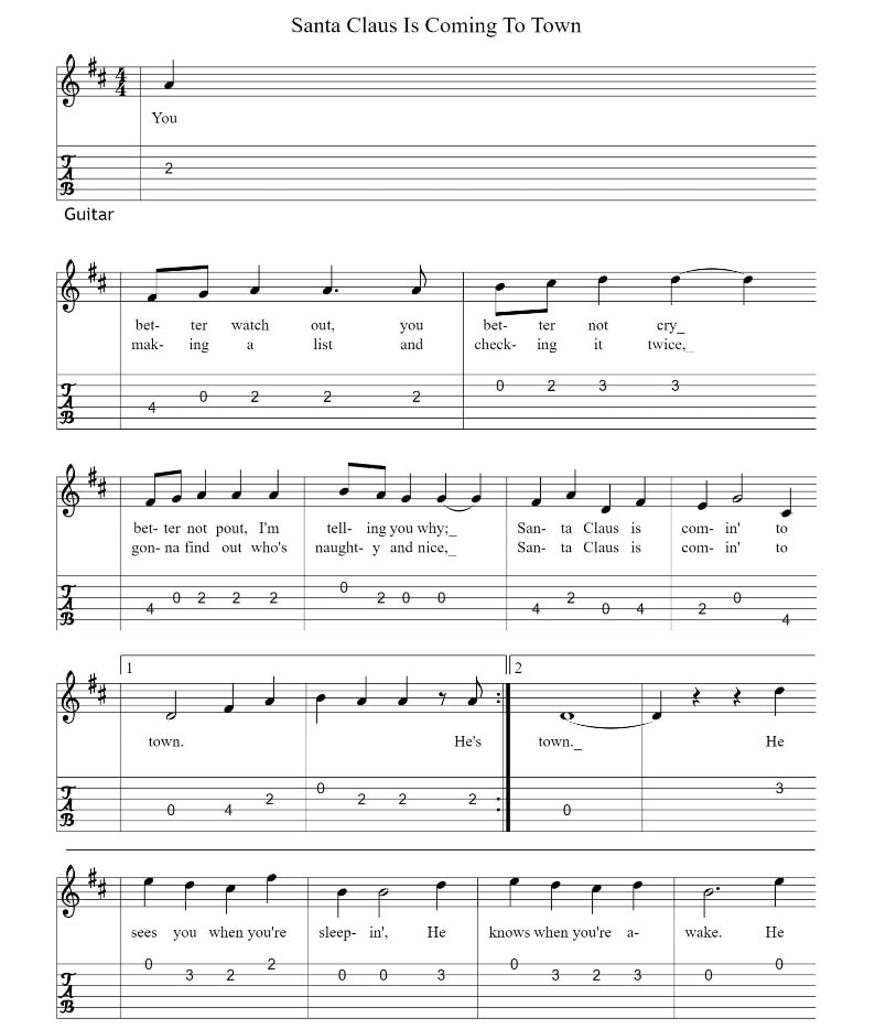 Santa Claus is coming to town fingerstyle guitar tab