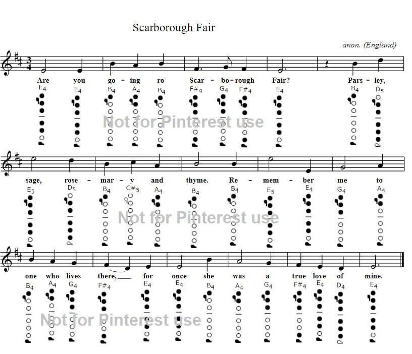Scarborough fair easy flute sheet music notes