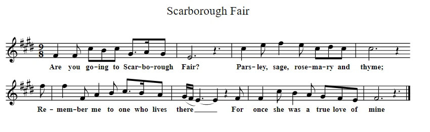 Scarborough fair sheet music in the key of E Major
