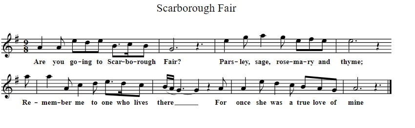 Scarborough fair sheet music score in G Major