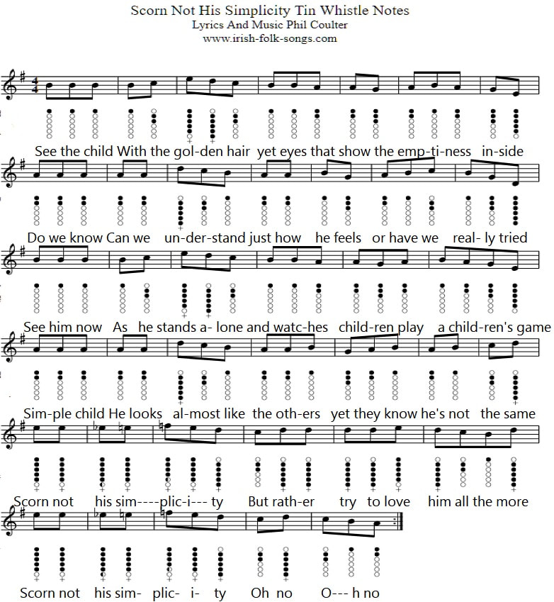 scorn not his simplicity sheet music for tin whistle