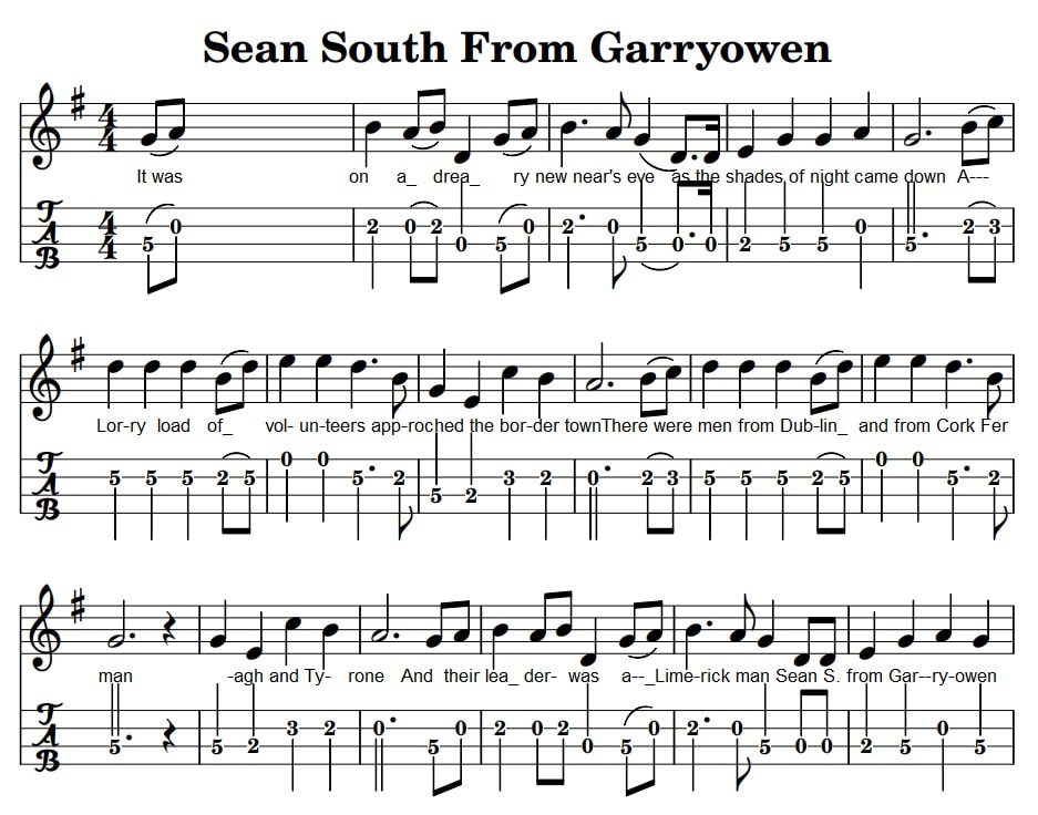 Sean South from Garryowen fiddle sheet music for beginners