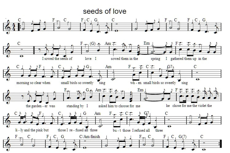 Seeds of love sheet music notes