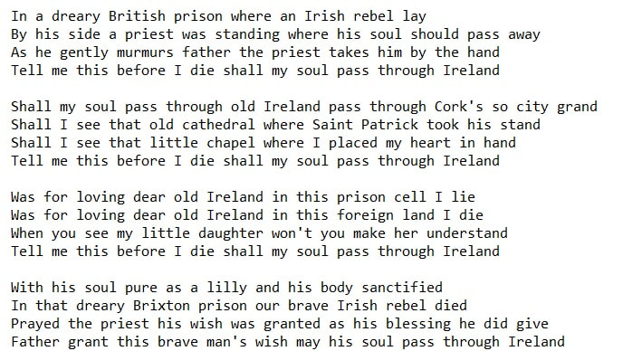 Shall my soul pass through old Ireland song lyrics