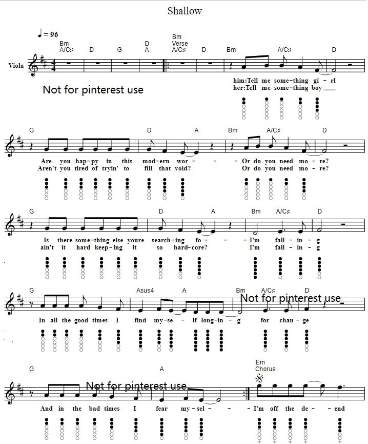 Shallow easy sheet music by lady gaga with chords and tin whistle tab