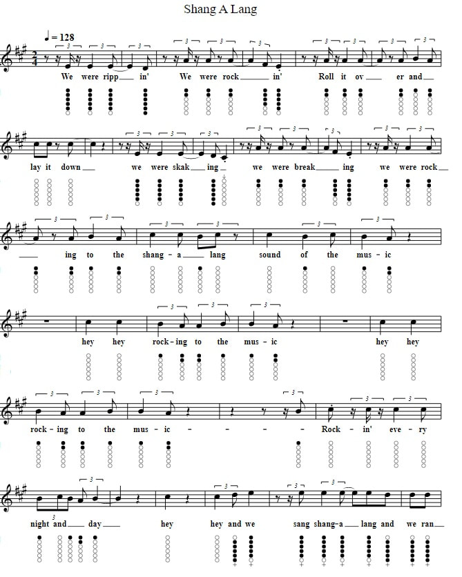 Shang A Lang Sheet Music By The Bay City Rollers with tin whistle notes