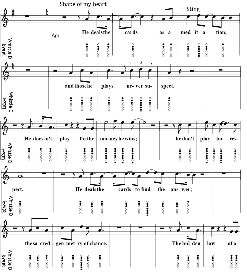 Shape of my heart sheet music by sting