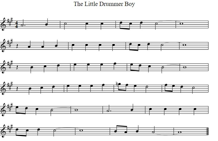 sHEET MUSIC FOR THE LITTLE DRUMMER BOY IN A MAJOR