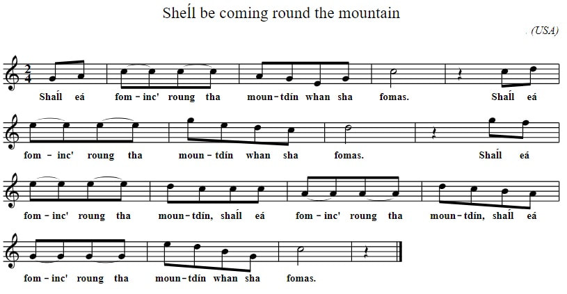 Sheet music she'll be coming 'round the mountain when she comes in C Major
