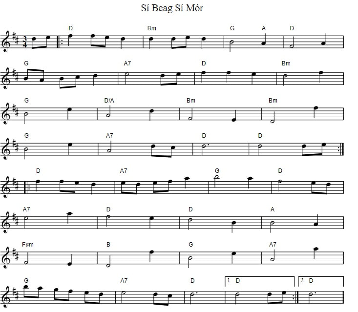 Si Bheag Si Mor fiddle sheet music with chords