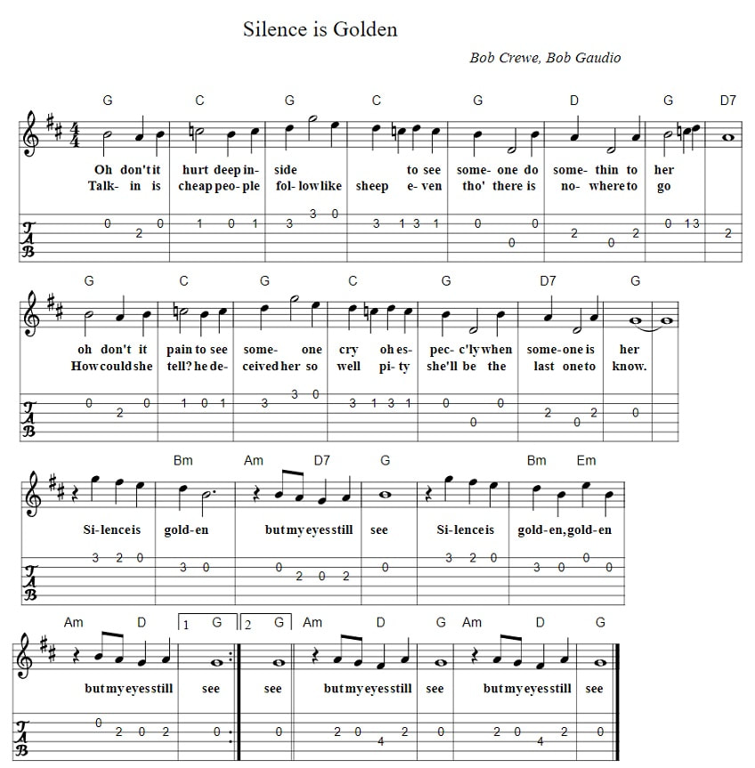 Silence is golden guitar chords and tab