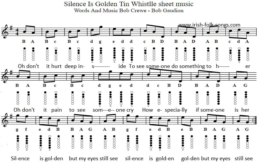 Silence is golden tin whistle sheet music tab / notes