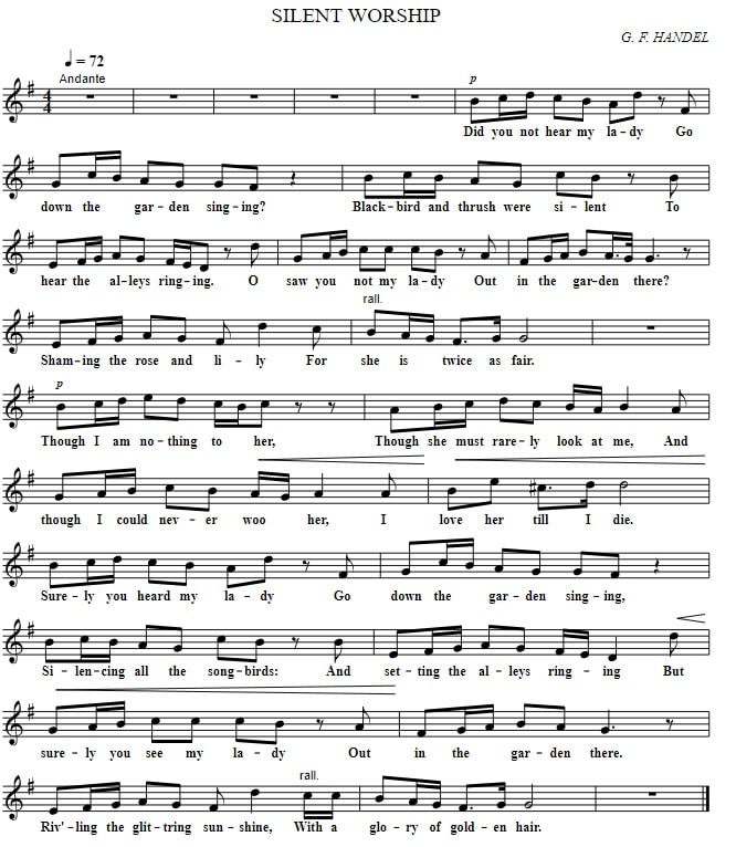 Silent worship easy sheet music version