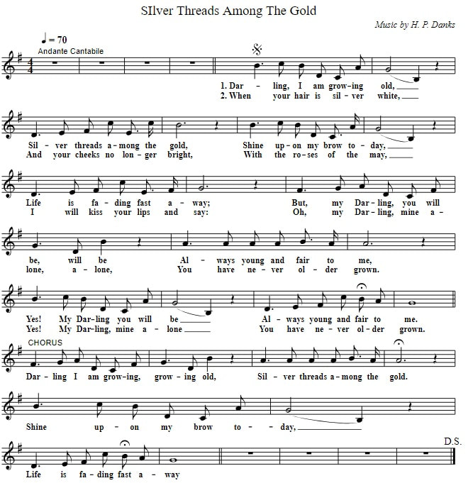Silver threads among the Gold easy sheet music version