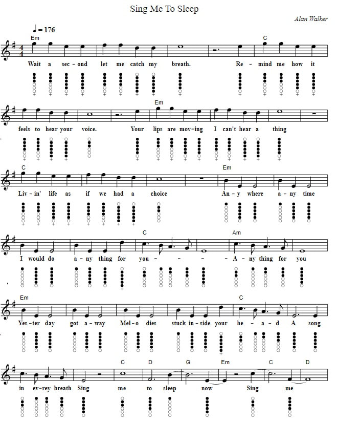 Sing Me To Sleep Piano Sheet Music With Lyrics And Chords