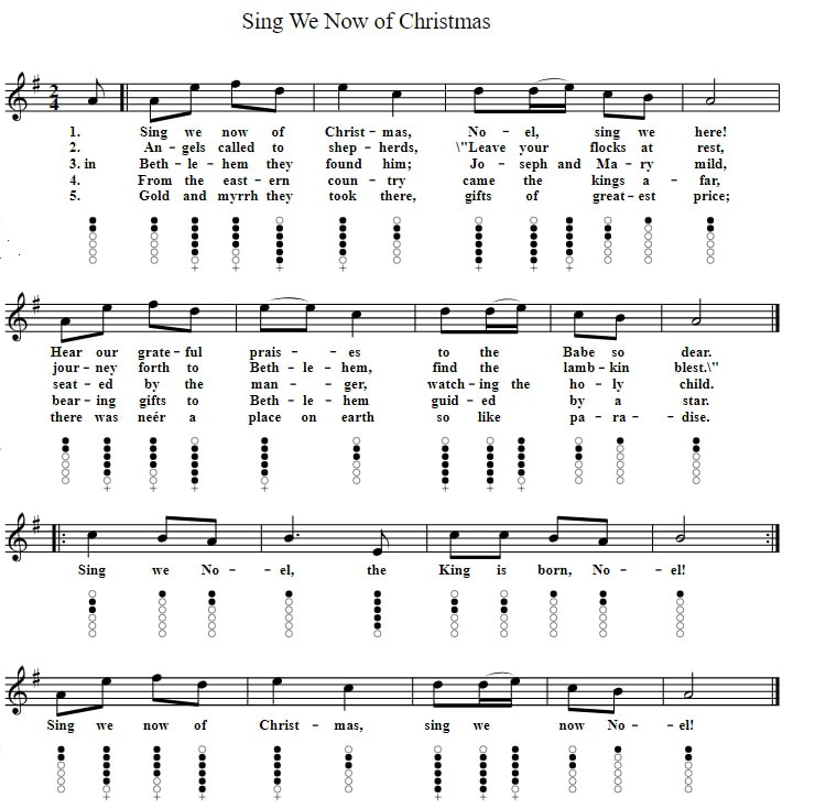 Sing we now for Christmas sheet music and tin whistle notes