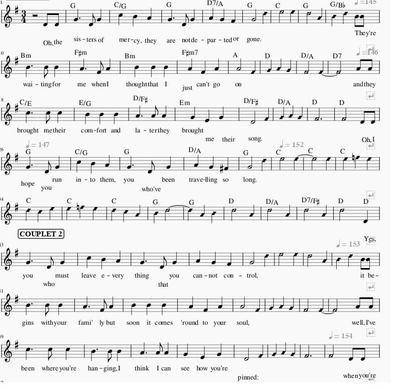 Sisters of mercy sheet music
