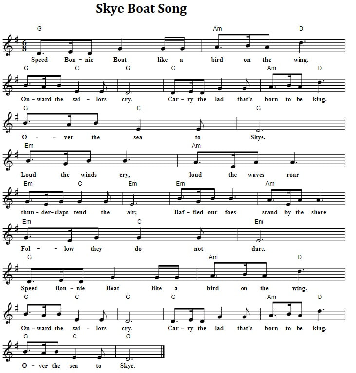 The Skye Boat Song fiddle sheet music with chords