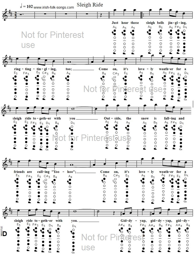 Sleigh Ride flute sheet music notes