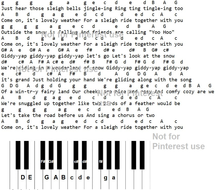 Sleigh ride piano keyboard letter notes