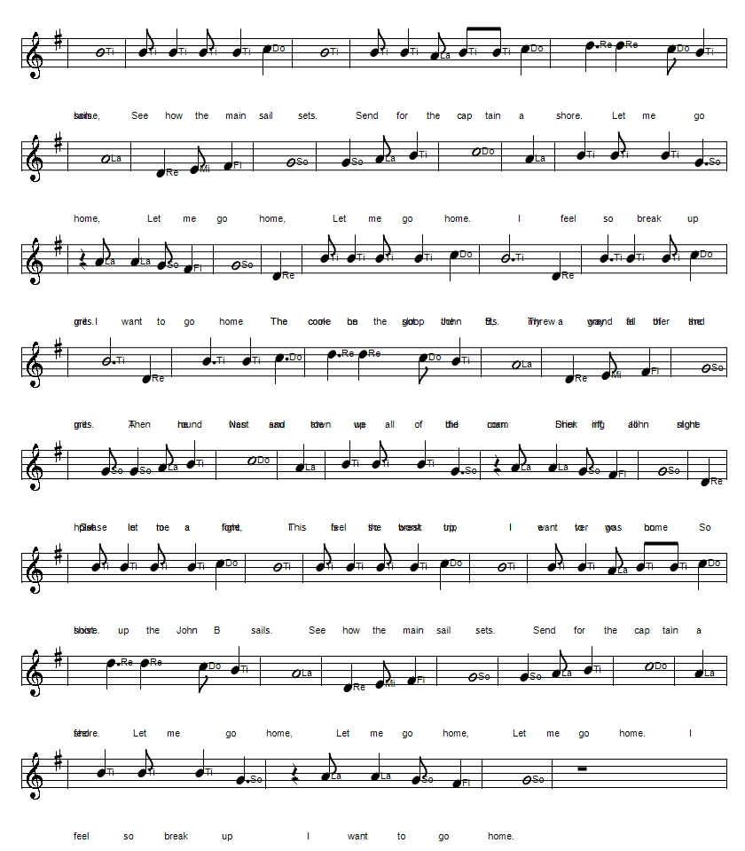 The sloop John B solfege Do Re Me sheet music notes part 2