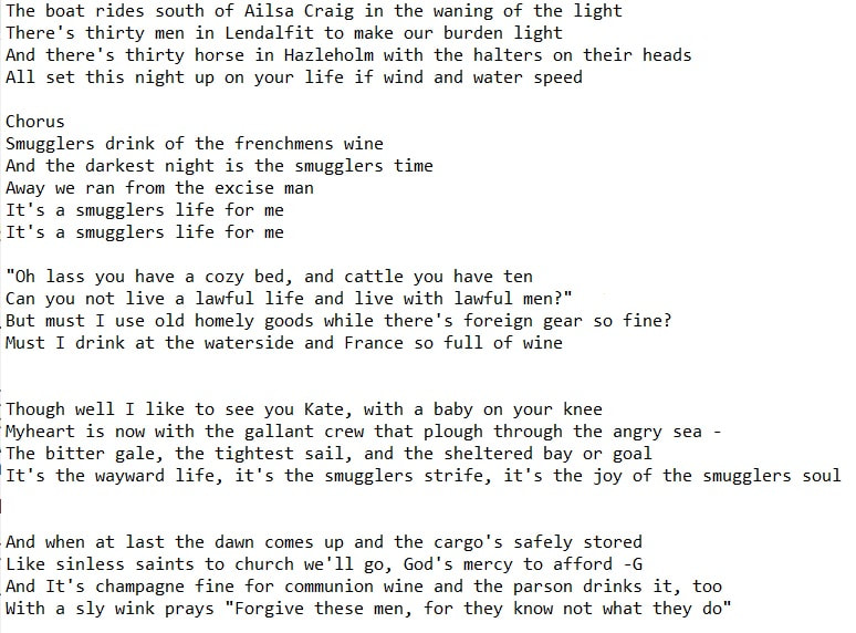 Smugglers folk song lyrics