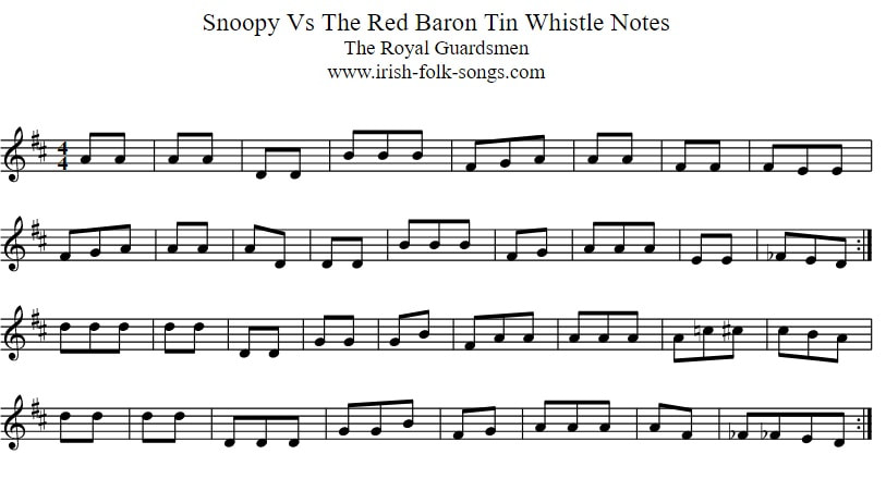 Snoopy vs. the red baron sheet music in D Major
