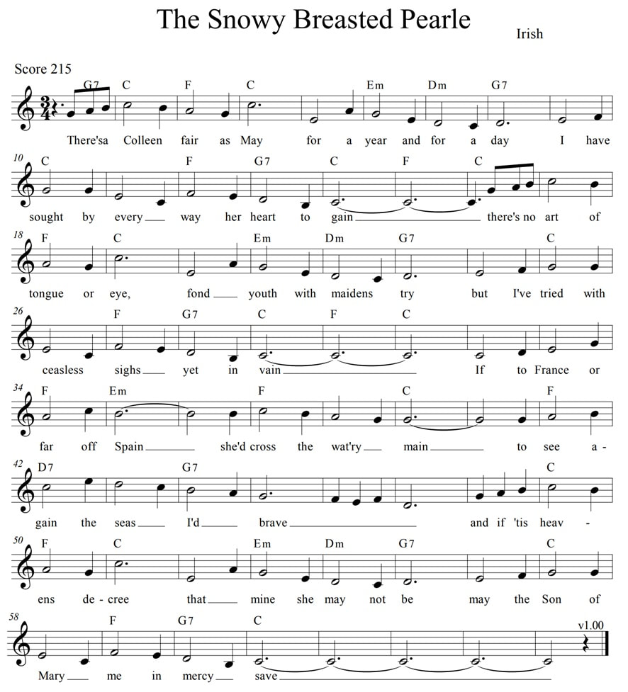 Snowy breasted pearl sheet music lyrics and chords