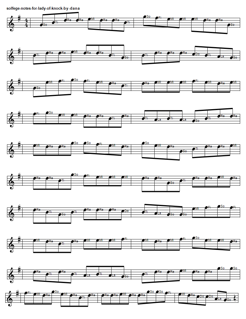 Lady of Knock solfege sheet music notes by Dana in G