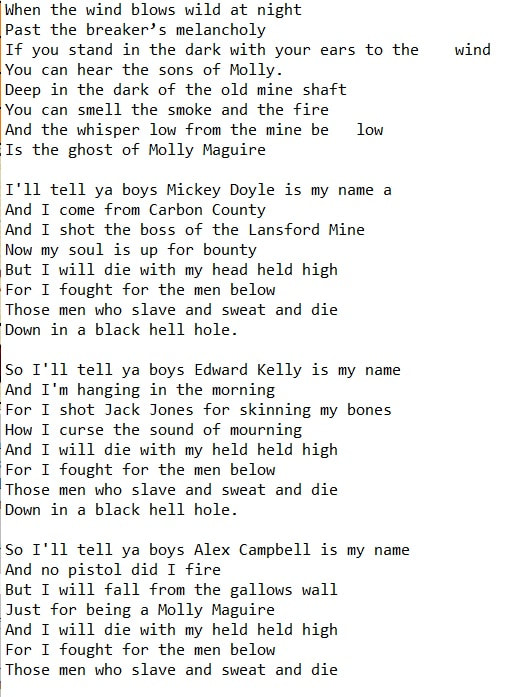 Sons of Molly Maguire song lyrics