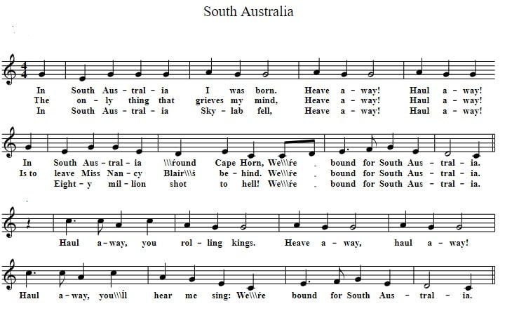 South Australia sheet music in the key of C MAJOR