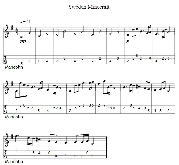 Sweden Minecraft mandolin banjo tab