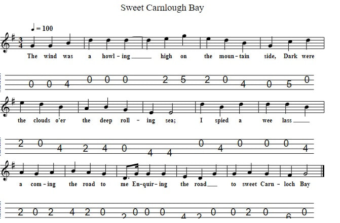 Sweet Carnlough Bay tenor guitar / mandola tab