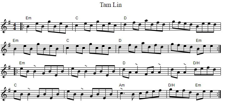 Tam Lin fiddle sheet music with chords