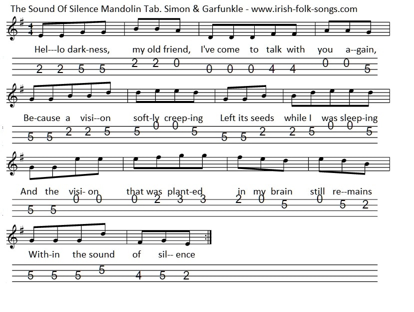 Sound of silence mandolin tab