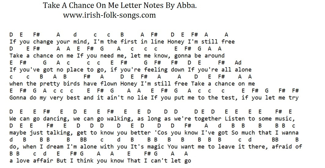 Take A Chance On Me Abba Letter Notes